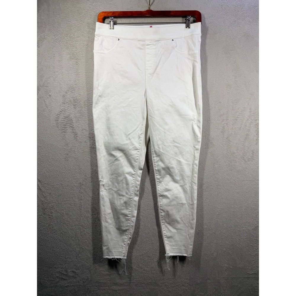 Spanx Ankle Skinny Jeans Women XL White Distressed Slimming Stretch Raw Hem 5601